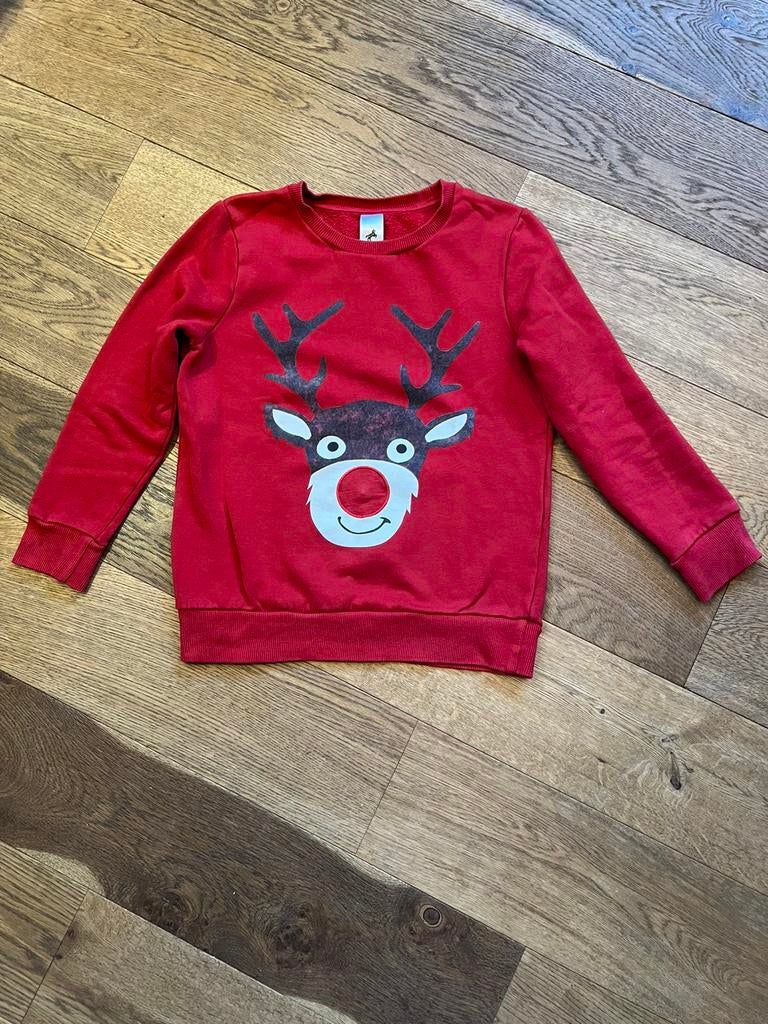 Kersttrui maat 128/134 rendier rood, Ophalen of Verzenden, Zo goed als nieuw, Jongen of Meisje, Trui of Vest