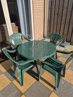 Tuinset Jardin: 4 kuipstoeltjes + tafel (90cm diagonaal), Tuin en Terras, Ophalen, 4 zitplaatsen, Kunststof, Gebruikt