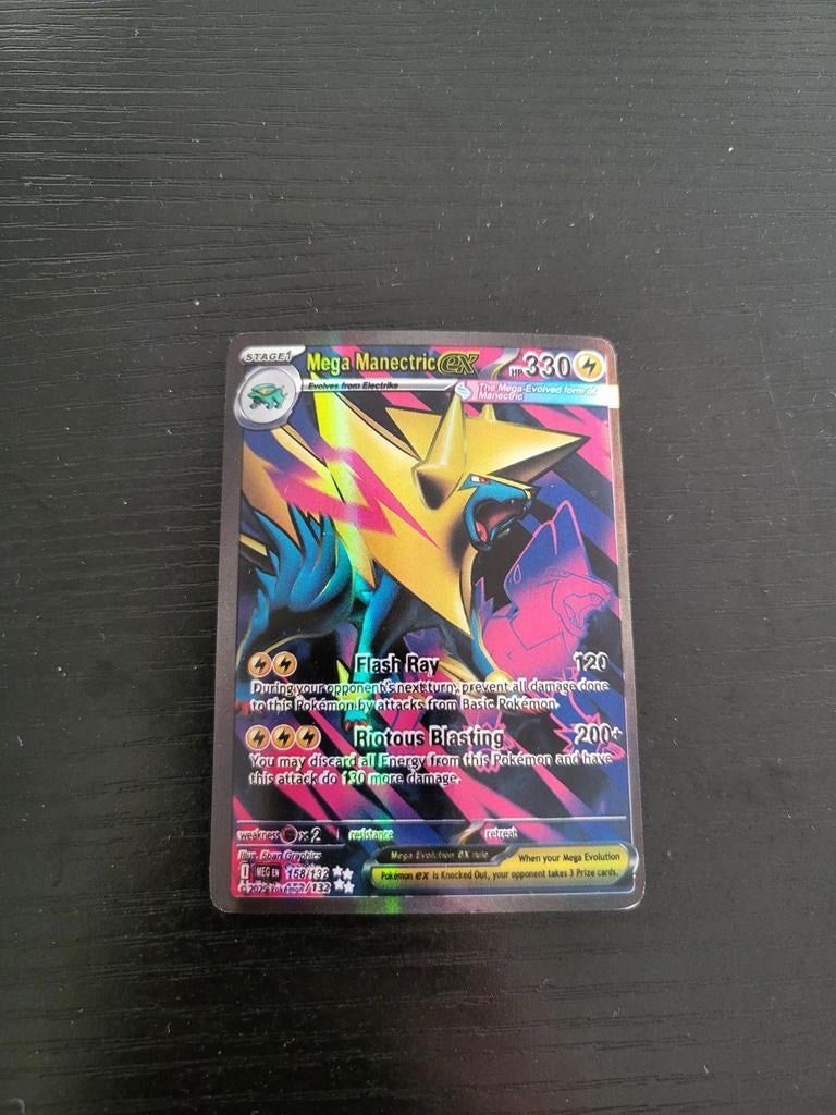 Mega Manectric EX Pokémon Kaart - Zeldzaam en Foil, Ophalen of Verzenden, Zo goed als nieuw, Losse kaart, Foil