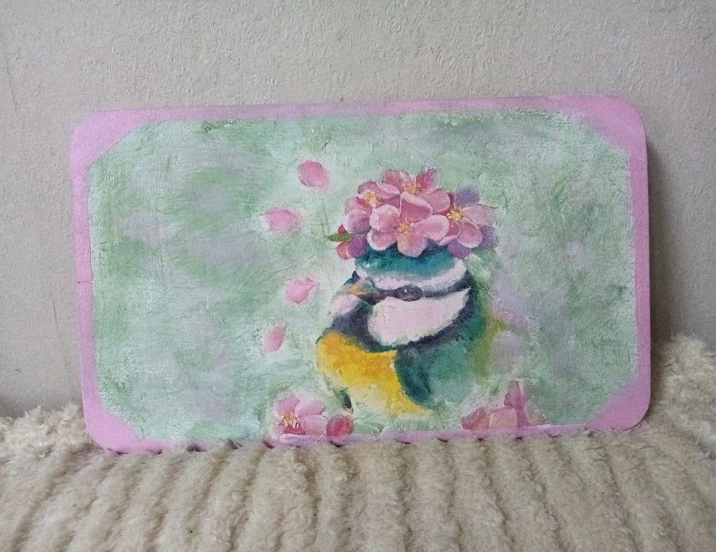 Unieke houten vogel decoratieplank bloemen, Ophalen, Nieuw