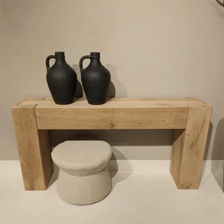 Rustieke eiken BEAM sidetable | Geborsteld eikenhout op maat, Huis en Inrichting, Tafels | Sidetables, Nieuw, 25 tot 50 cm, 200 cm of meer