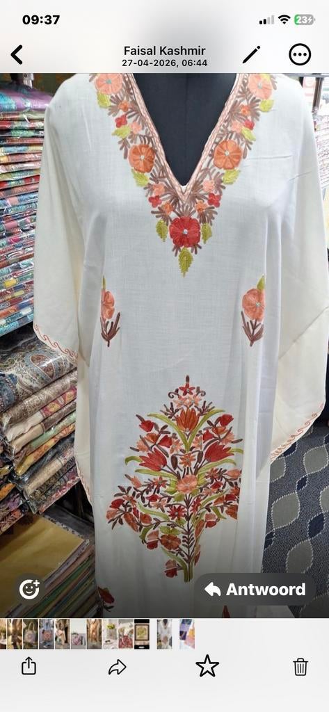 Cashire India handgemaakte geborduurde Katan katoenen kaftan, Kleding | Dames, Ophalen of Verzenden, Nieuw, Maat 46/48 (XL) of groter