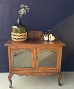 Vintage Brocante Theekastje met Glas en Houtsnijwerk, Ophalen