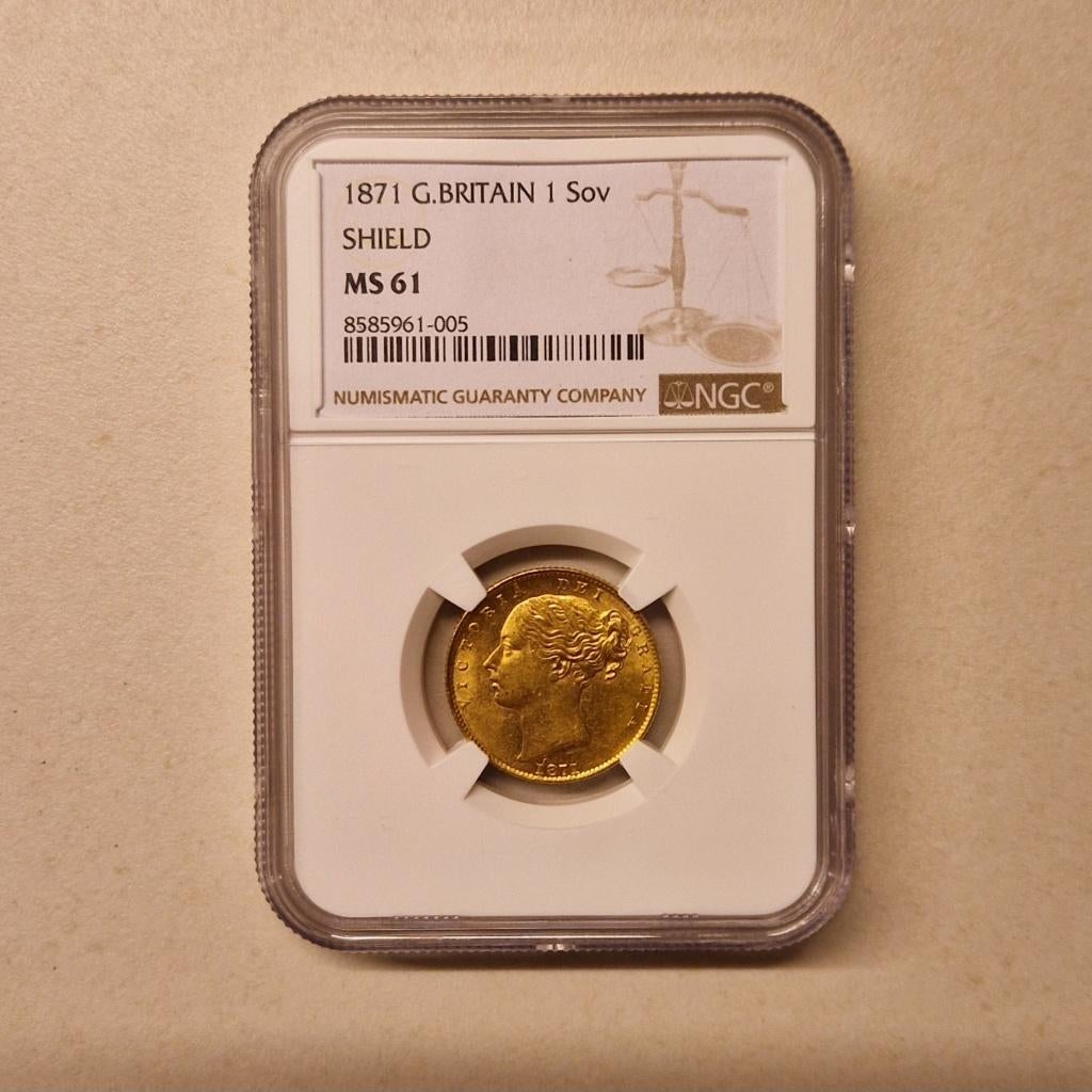 1871 Gouden Sovereign Victoria (NGC MS61), United Kingdom, Ophalen of Verzenden, Overige landen, Losse munt, Goud