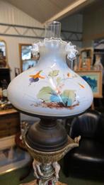 Antieke majolica olielamp met gebrandschilderde kap, Antiek en Kunst, Ophalen