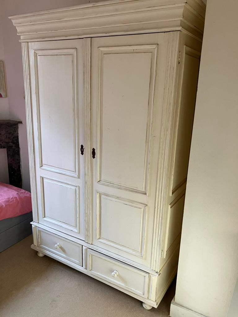 Brocante landelijke kledingkast, Ophalen, Gebruikt, 100 tot 150 cm, 200 cm of meer