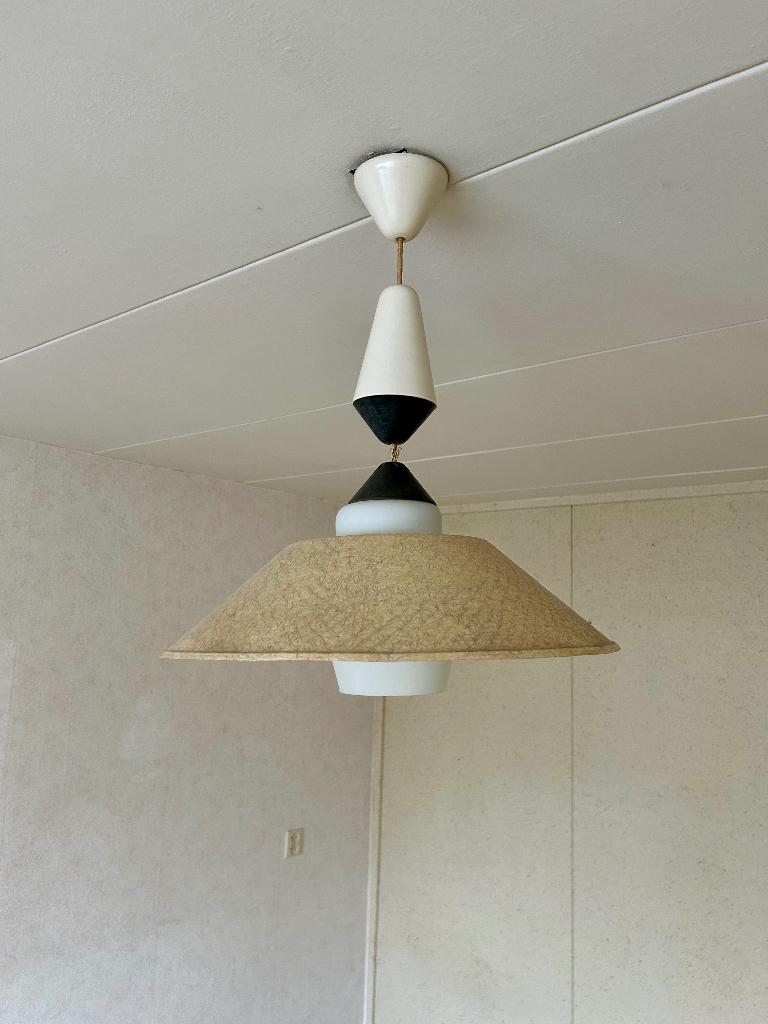 Vintage hanglamp Louis Kalff voor Philips, Huis en Inrichting, Lampen | Hanglampen, Ophalen, Gebruikt, Minder dan 50 cm, Glas
