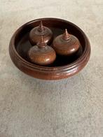 3 houten tollen draaitollen in houten schaal diam 8xH3, Antiek en Kunst, Ophalen of Verzenden