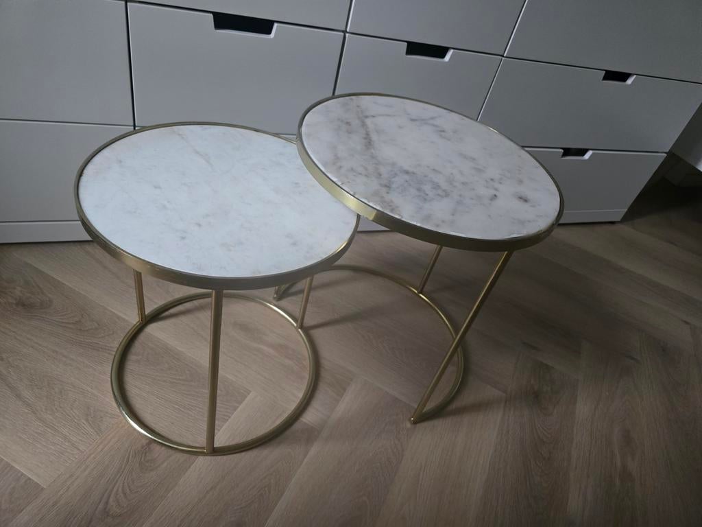 Zara Home Bijzettafels - Set van 2 met Marmerlook, Minder dan 45 cm, Minder dan 55 cm, Modern, Luxe, Glamour, Metaal of Aluminium
