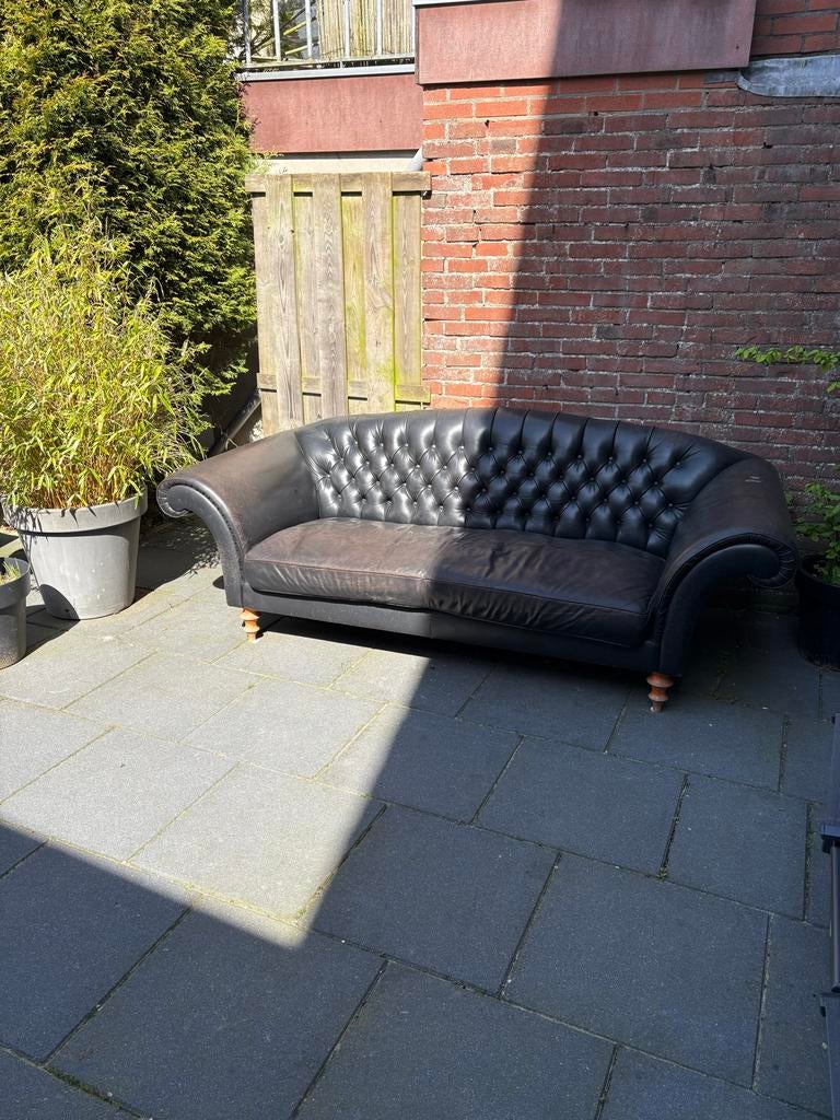 Gratis! Zwart leren bank, Ophalen, Gebruikt, 150 tot 200 cm, Tweepersoons