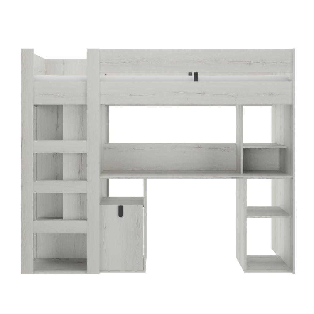 Lugano hoogslaper met bureau - 90x200 - Wit eiken, Niet ingevuld, Niet ingevuld, Niet ingevuld