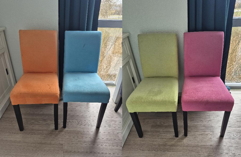 Gekleurde eetkamerstoelen Oranje Groen Blauw Roze Zwart Hoes, Ophalen, Gebruikt, Overige kleuren, Vier