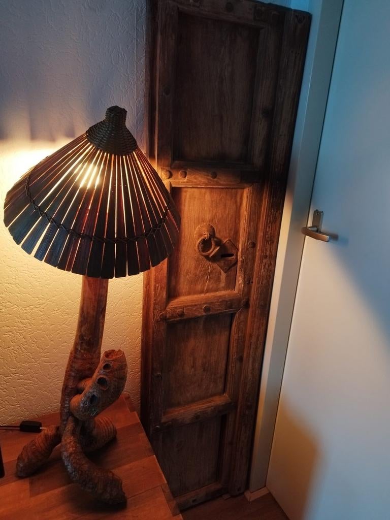 Vintage sfeervolle bamboe lamp periode jaren 50, Ophalen of Verzenden