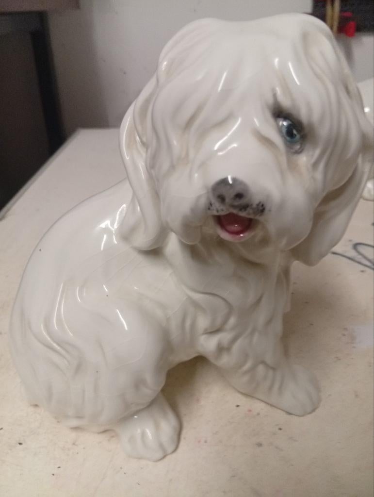 Vintage Keramieken Hond Beeldje - Wit uit Italië, Verzamelen, Beelden en Beeldjes, Ophalen of Verzenden, Zo goed als nieuw, Dier