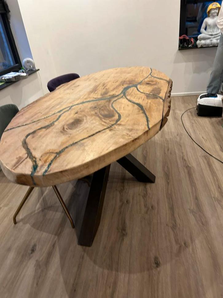 Boomstamtafel met 3D Poot - Uniek!, Huis en Inrichting, Tafels | Eettafels, Zo goed als nieuw, 50 tot 100 cm, 150 tot 200 cm, Vier personen