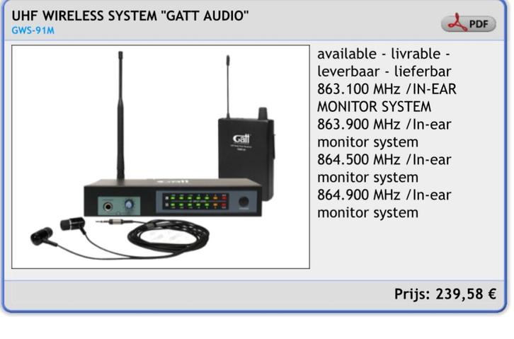 gatt audio uhf wireless transmitter (in ears), Audio, Tv en Foto, Professionele Audio-, Tv- en Video-apparatuur, Zo goed als nieuw