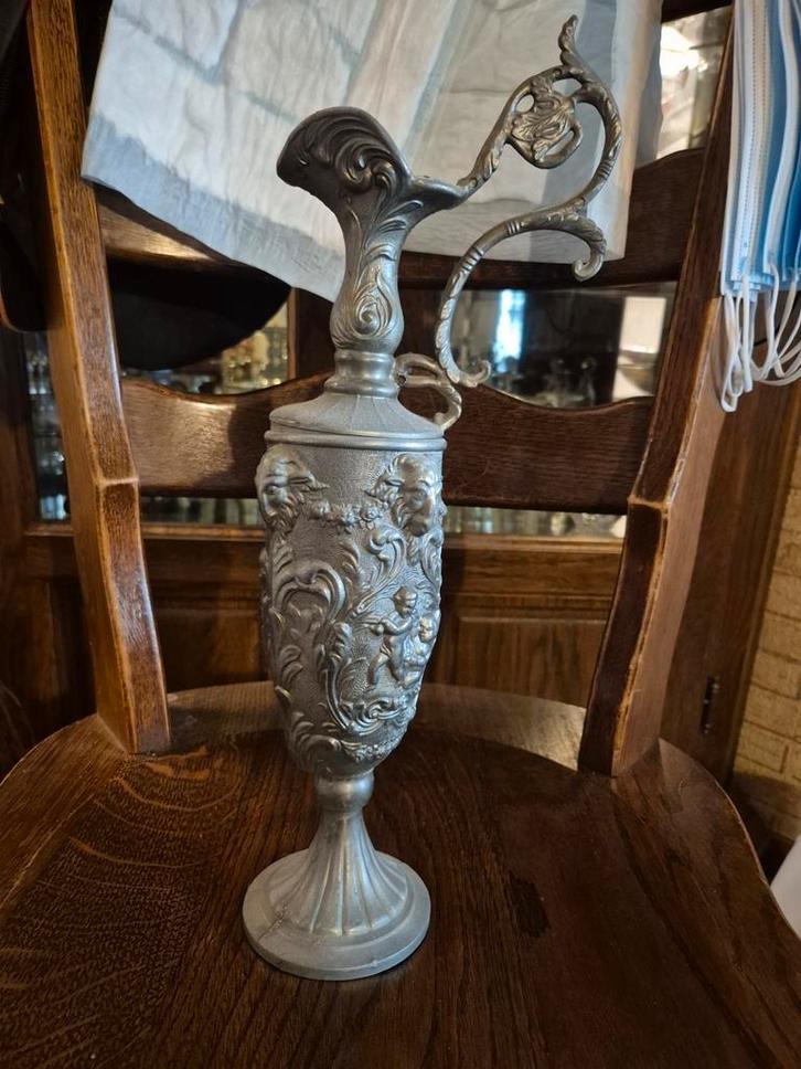 Antieke Tinnen Kan met Ornamenten, Antiek en Kunst, Antiek | Tin, Ophalen of Verzenden