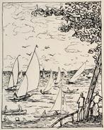 Lithografie 'Waterplezier op het meer' ~1930. Afmetingen ca., Verzenden