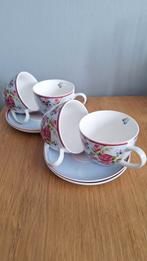 Fleurique Koffiemokken met Schotel - 4 stuks, Keramiek, Nieuw, Ophalen of Verzenden, Overige stijlen