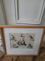 Lijst met glas en prent spelende kinderen, Antiek en Kunst, Ophalen of Verzenden