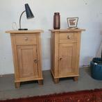 2 Brocante vintage oude grenen nachtkastjes, Ophalen