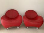 Leolux Papageno fauteuils, Leer Senso, kleur Ferrari rood, Ophalen, Design model, Zo goed als nieuw, 75 tot 100 cm