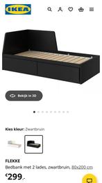 IKEA Flekke bedbank met 2 lades zwartbruin 80x200, Ophalen, Gebruikt, Eenpersoons, Zwart
