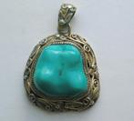 Chinees filigrain zilveren hanger met nugget turquoise, Verzenden, Zilver, Hanger, Verguld