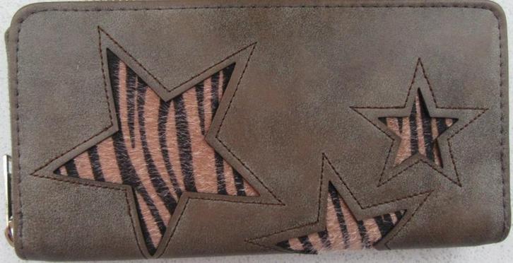 Portemonnee bruin met sterrenpatroon, Sieraden, Tassen en Uiterlijk, Portemonnees, Zo goed als nieuw, Bruin, Ophalen of Verzenden