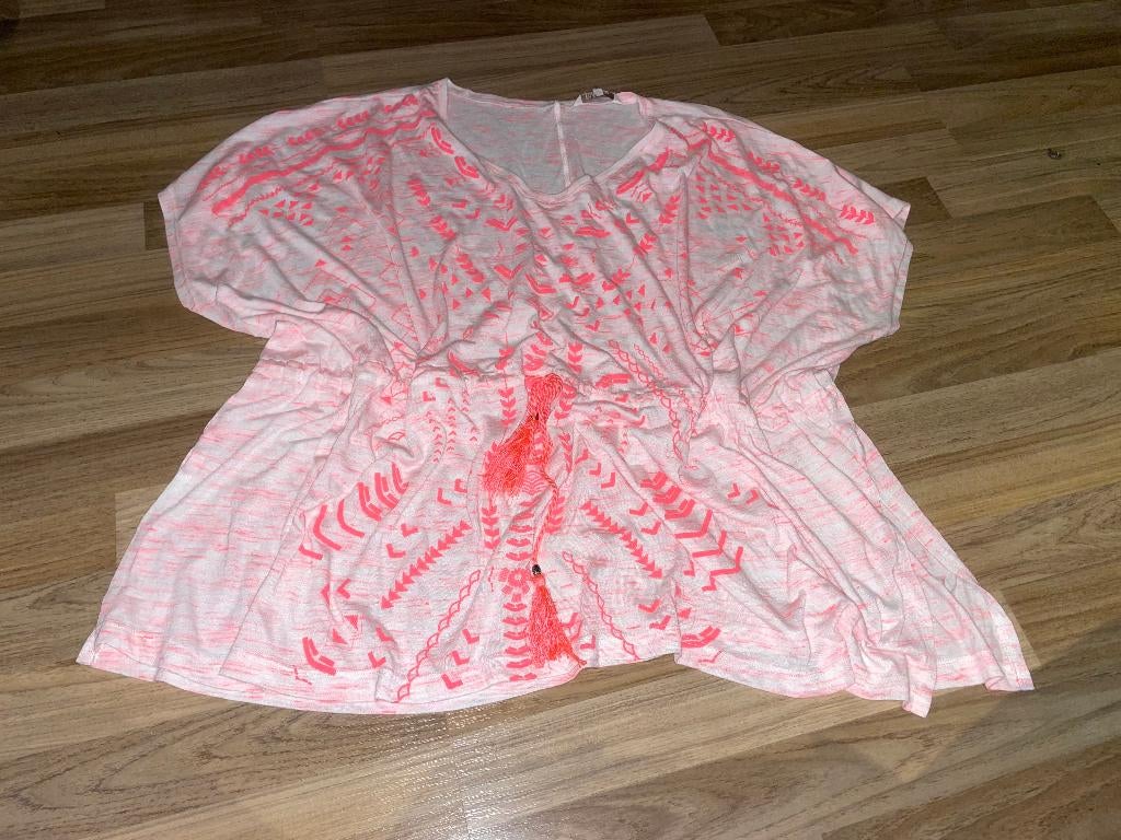 M&s mode top shirt tshirt vlindershirt neon roze 52, Kleding | Dames, Verzenden, Zo goed als nieuw, Wit, Shirt of Top