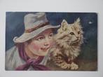 Rijwielfabriek GRUNO 1900 - 1910 meisje met poes, Verzamelen, Ophalen, Voor 1920, Gelopen, Kinderen