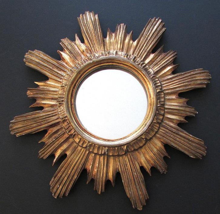 Antieke Franse zonnespiegel, Antiek en Kunst, Antiek | Spiegels, Minder dan 50 cm, Minder dan 100 cm, Rond, Ophalen of Verzenden