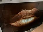 Glazen schilderij gouden lippen, Antiek en Kunst, Kunst | Schilderijen | Modern, Ophalen