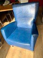 2 Prachtige blauwe Molinari fauteuils model Rocco, Minder dan 75 cm, Gebruikt, Leer, 50 tot 75 cm