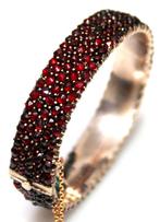 Schitterende Antieke Stijve Boheemse Granaten Armband, Verzenden, Goud, Armband, Met edelsteen