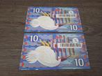2 UNC biljetten 10 gulden IJsvogel 1997, opvolgend serienr., Postzegels en Munten, Bankbiljetten | Nederland, Ophalen of Verzenden