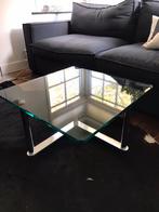 Design glazen bijzettafel., Huis en Inrichting, Ophalen, Zo goed als nieuw, Rond, Minder dan 50 cm