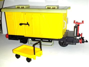 Modeltreinen Gele Goederenwagon met een Extra Wagentje beschikbaar voor biedingen