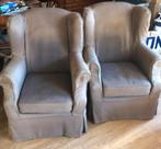 2 zandkleurige taupe gebruikte fauteuils setprijs €35, Ophalen, Gebruikt, Minder dan 75 cm, Stof