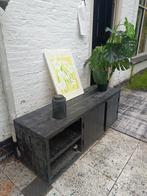 Zwarte buitenkast of bankje van hout tuinbank landelijk, Ophalen, Gebruikt, Hout, 2 zitplaatsen