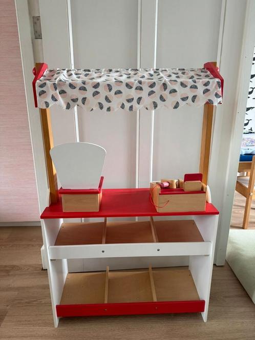 Hema houten winkeltje met accessoires, Kinderen en Baby's, Speelgoed | Houten speelgoed, Zo goed als nieuw, Meubelstuk of Keukentje