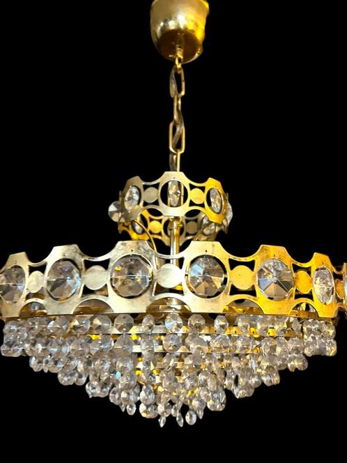 Vintage Deens Design kristal lamp, Huis en Inrichting, Lampen | Hanglampen, Zo goed als nieuw, 75 cm of meer, Glas, Metaal, Ophalen of Verzenden