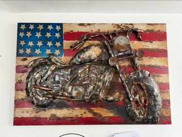 Metalen motor (Harley) reliëf schilderij. beschikbaar voor biedingen