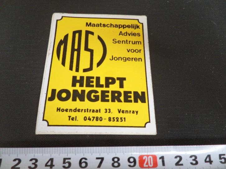sticker venray MASJ helpt jongeren hoenderstraat 33, Verzamelen, Stickers, Zo goed als nieuw, Bedrijf of Vereniging, Ophalen