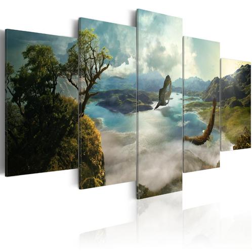 704 Bergen Natuur Vogel 5 Luik Canvas Schilderij 200x100cm, Antiek en Kunst, Kunst | Schilderijen | Modern, Ophalen of Verzenden