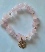 Rozenkwarts armband met klavertje, Sieraden, Tassen en Uiterlijk, Armbanden, Verzenden, Nieuw, Elastiek, Roze