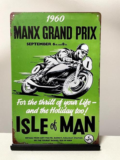Isle of Man 1960 Manx Grand Prix metalen reclamebord, Verzamelen, Automerken, Motoren en Formule 1, Nieuw, Motoren, Ophalen of Verzenden