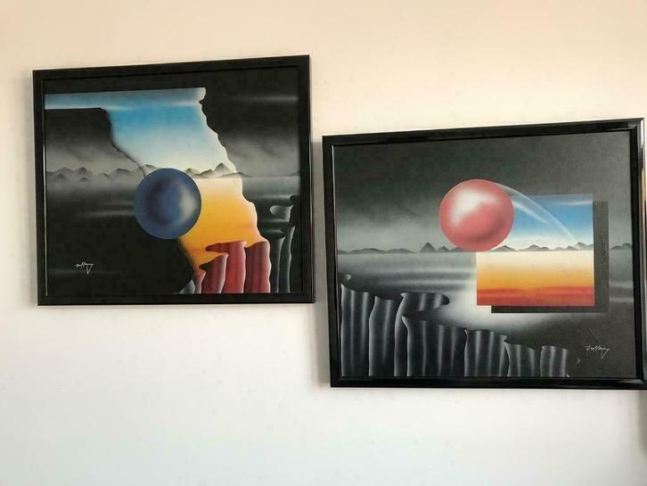 Schilderijen, Modern met hoogglans zwarte lijst, Huis en Inrichting, Woonaccessoires | Schilderijen, Tekeningen en Foto's, Gebruikt