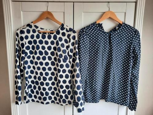 Mooie Donkerblauwe Sjieke Glanzende Polkadot Blouses Maat 36, Kleding | Dames, Blouses en Tunieken, Zo goed als nieuw, Maat 36 (S)