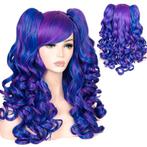 Duo-color pruik lang haar met krullen + 2 staarten op klem, Ophalen of Verzenden, Nieuw, Pruik of Haarverlenging